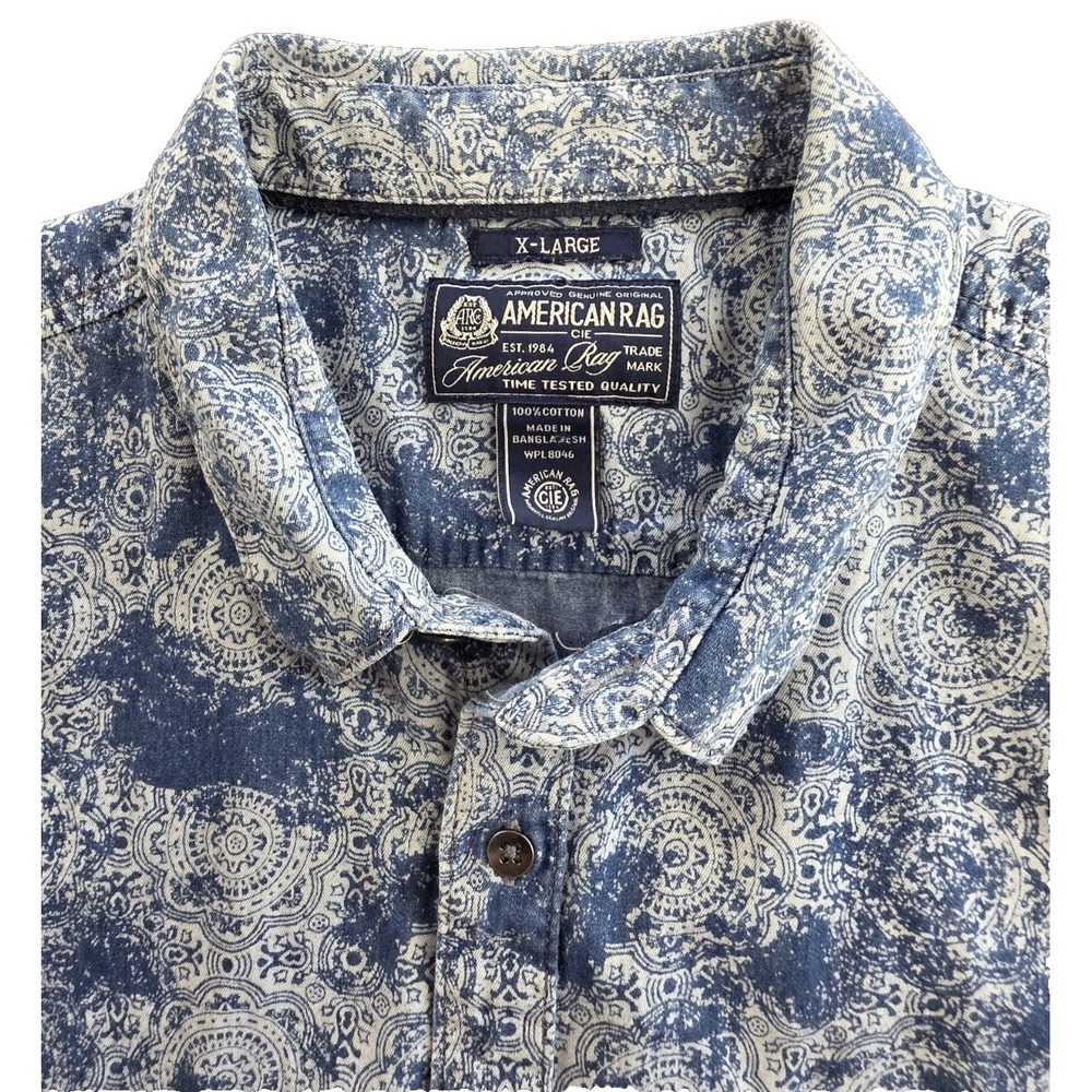 American Rag Size XL Aztec Short Sleeve Button Up Shirt Casual Fitted Preppy 175 - Picture 1 of 7